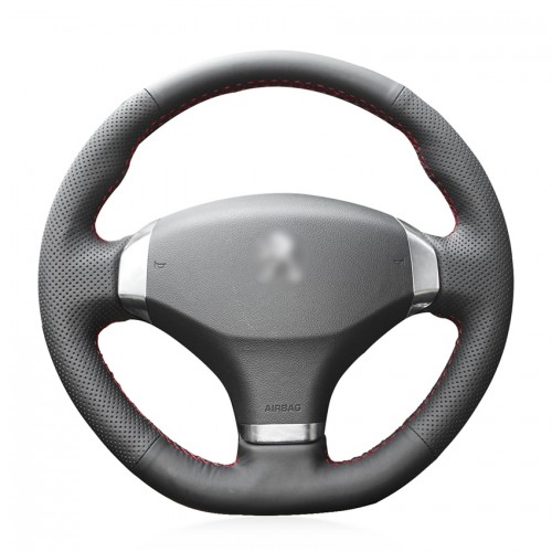 Loncky Auto Custom Fit OEM Black Genuine Leather Steering Wheel Cover for 2013 Peugeot 408 Accessories