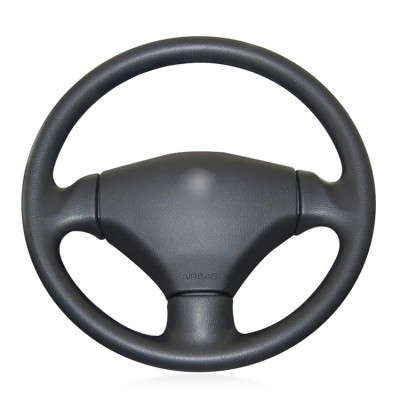 Loncky Auto Custom Fit OEM Black Genuine Leather Steering Wheel Cover for Peugeot 206 2003 2004 2005 2006 Accessories 