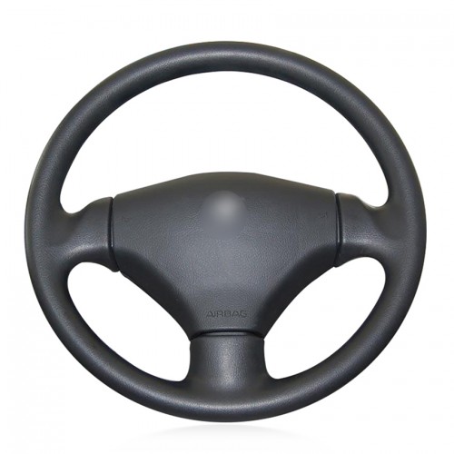 Loncky Auto Custom Fit OEM Black Genuine Leather Steering Wheel Cover for 2003 2004 2005 2006 Peugeot 206 Accessories 