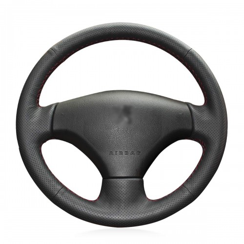 Loncky Auto Custom Fit OEM Black Genuine Leather Steering Wheel Cover for Peugeot 206 2007 2008 2009 Peugeot 207 Citroen C2 Accessories 