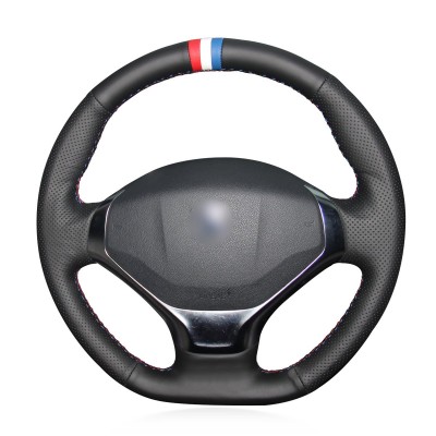 Loncky Auto Custom Fit OEM Black Genuine Leather Steering Wheel Cover for 2013 2014 2015 Peugeot 3008 Accessories