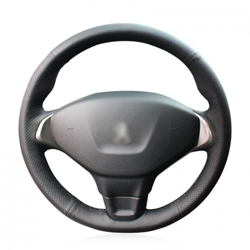 Loncky Auto Custom Fit OEM Black Genuine Leather Steering Wheel Cover for Peugeot 301 Accessories