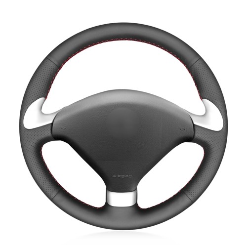 Loncky Auto Custom Fit OEM Black Genuine Leather Steering Wheel Cover for Peugeot 307 CC 2004 2005 2006 2007 Accessories