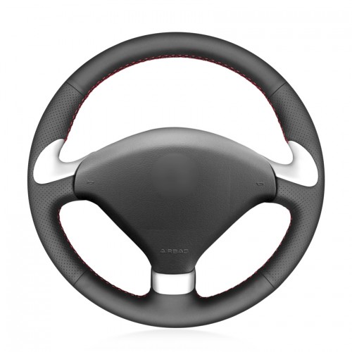 Loncky Auto Custom Fit OEM Black Genuine Leather Steering Wheel Cover for Peugeot 307 CC 2004 2005 2006 2007 Accessories