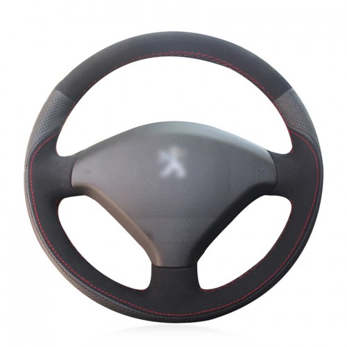 Loncky Auto Custom Fit OEM Black Genuine Leather Black Suede Steering Wheel Cover for Peugeot 307 2001 2002 2003 2004 2005 2006 2007 2008 Peugeot 307 SW 2005 2006 2007 2008 Accessories