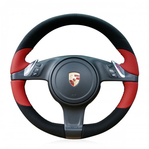 Loncky Auto Custom Fit OEM Black Suede Red Leather Car Steering Wheel Cover for Porsche 911 Porsche Boxster Porsche Cayenne Porsche Panamera Porsche Cayman Accessories