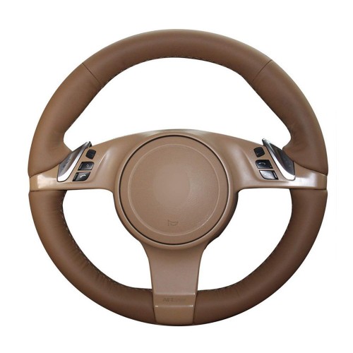 Loncky Auto Custom Fit OEM Brown Genuine Leather Car Steering Wheel Cover for Porsche 911 Porsche 911 Carrera S / Porsche Boxster S Boxster Base / Porsche Cayenne Base Cayenne S / Porsche Panamera Accessories