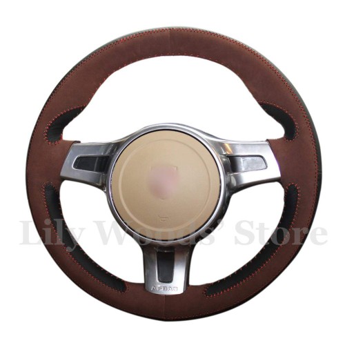 Loncky Auto Custom Fit OEM Black Genuine Leather Car Steering Wheel Cover for Porsche Boxster Porsche 911 Porsche Cayenne Porsche Cayman Porsche Panamera Accessories