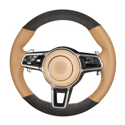 Loncky Auto Custom Fit OEM Brown Genuine Suede Car Steering Wheel Cover for 2015-2017 Parsche Cayenne S Cayenne Base Cayenne E-Hybrid S Porsche Macan / 2015 Porsche 918 Spyder / 2017 Porsche 718 Boxster 718 Cayman Porsche 911 / 2016 Cayman GT4