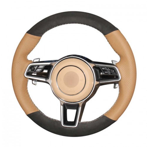 Loncky Auto Custom Fit OEM Brown Genuine Suede Car Steering Wheel Cover for 2015-2017 Parsche Cayenne S Cayenne Base Cayenne E-Hybrid S Porsche Macan/2015 Porsche 918 Spyder/2017 Porsche 718 Boxster 718 Cayman Porsche 911/2016 Cayman GT4