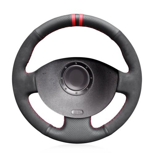 Loncky Auto Custom Fit OEM Black Genuine Leather Black Suede Steering Wheel Covers for Renault Megane 2 2002-2009 / Kangoo (ZE) 2008- 2013 / Scenic 2 2003-2009 / Grand Scenic 2004-2009 Accessories