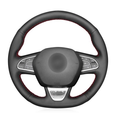 Loncky Auto Custom Fit OEM Black Genuine Leather Steering Wheel Covers for Renault Kadjar 2015-2019 / Renault Koleos 2017-2019 / Renault Megane 2016-2019 / Renault Talisman 2015-2019 / Renault Scenic (Grand Scenic) 2017-2019 Accessories