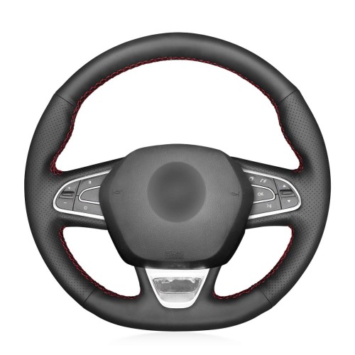 Loncky Auto Custom Fit OEM Black Genuine Leather Steering Wheel Covers for Renault Kadjar 2015-2019 / Koleos 2017-2019 / Megane 2016-2019 / Talisman 2015-2019 / Scenic (Grand Scenic) 2017-2019 Accessories
