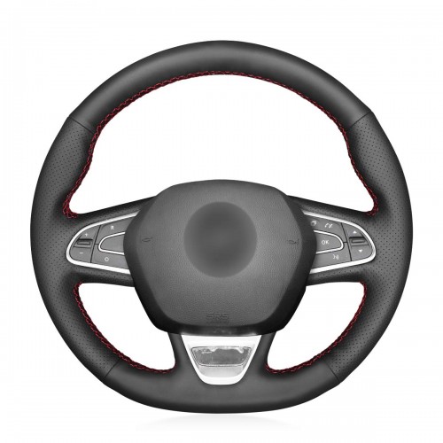 Loncky Auto Custom Fit OEM Black Genuine Leather Steering Wheel Covers for Renault Kadjar 2015-2019 / Koleos 2017-2019 / Megane 2016-2019 / Talisman 2015-2019 / Scenic (Grand Scenic) 2017-2019 Accessories