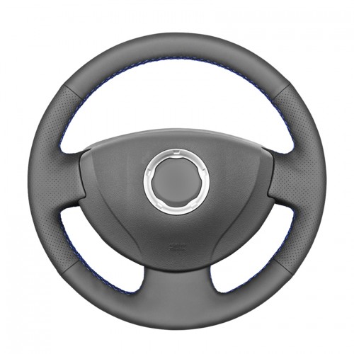 Loncky Black Genuine Leather Custom Fit Car Steering Wheel Cover for Renault Logan 1 2009-2015 Renault Sandero 1 2009-2014 Renault Clio 2 2001-2005 for Lada Largus 1 2012-2019 for Nissan Almera 3
