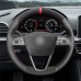 111Loncky Car Custom Fit OEM Black Genuine Leather Suede Steering Wheel Cover for Seat Leon 5F Mk3 2013-2019 / Ibiza 6J 2016-  2019 / Tarraco 2019 / Arona 2018-2019 / Ateca 2016-2019 / Alhambra 2016 2019