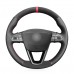 111Loncky Car Custom Fit OEM Black Genuine Leather Suede Steering Wheel Cover for Seat Leon 5F Mk3 2013-2019 / Ibiza 6J 2016-  2019 / Tarraco 2019 / Arona 2018-2019 / Ateca 2016-2019 / Alhambra 2016 2019