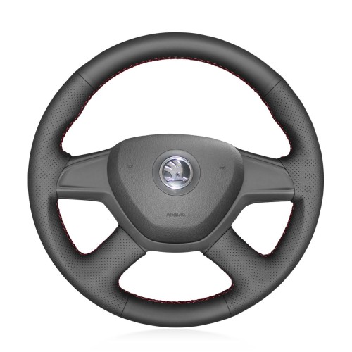 Loncky Auto Custom Fit OEM Black Genuine Leather Car Steering Wheel Cover for Skoda Octavia 2014 Fabia 2013 Accessories