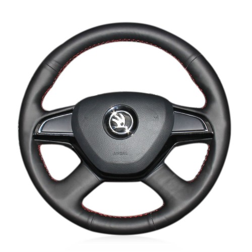 Loncky Auto Custom Fit OEM Black Genuine Leather Car Steering Wheel Cover for Skoda Octavia 2015 2016 Fabia 2014 Rapid 2013 2014 2015 Superb 2013 2014 2015 2016 Yeti 2014 2015 Accessories