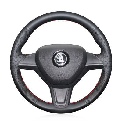Loncky Auto Custom Fit OEM Black Genuine Leather Car Steering Wheel Cover for Skoda Yeti 2014 2015 2016 Skoda Rapid 2015 Accessories