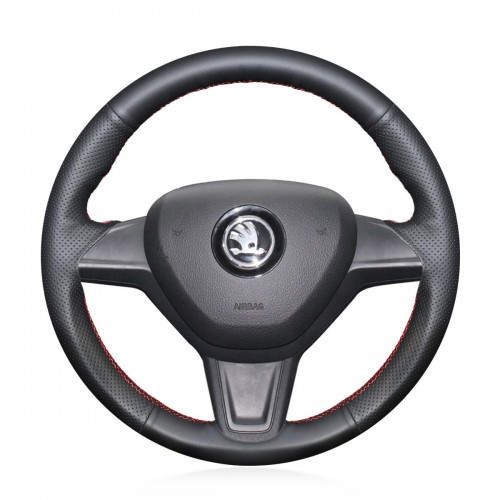 Loncky Auto Custom Fit OEM Black Genuine Leather Car Steering Wheel Cover for Skoda Yeti 2014 2015 2016 Rapid 2015 Accessories