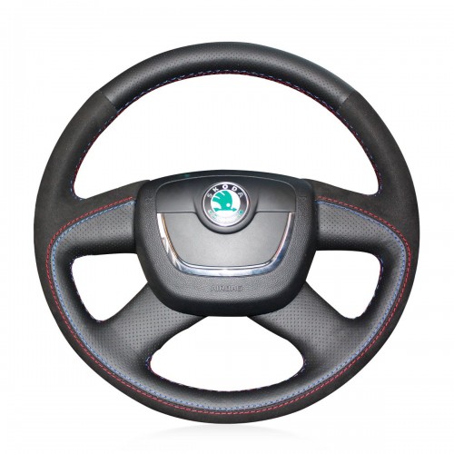 Loncky Auto Custom Fit OEM Black Genuine Leather Car Steering Wheel Cover for Skoda Octavia 2012 Skoda Superb Skoda Fabia 2012 Skoda Octavia a5 2012 2013 Skoda Yeti 2009-2013