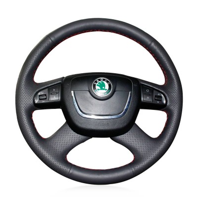 Loncky Auto Custom Fit OEM Black Genuine Leather Car Steering Wheel Cover for Skoda Octavia 2012 Skoda Superb Skoda Fabia 2012 Skoda Octavia a5 2012 2013 Skoda Yeti 2009-2013