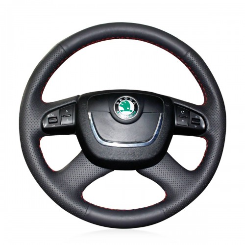 Loncky Auto Custom Fit OEM Black Genuine Leather Car Steering Wheel Cover for Skoda Octavia 2012 Skoda Superb Skoda Fabia 2012 Skoda Octavia a5 2012 2013 Skoda Yeti 2009-2013