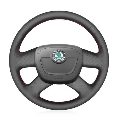 Loncky Auto Custom Fit OEM Black Genuine Leather Car Steering Wheel Cover for Skoda Octavia 2009-2013 Skoda Citigo 2011-2012 Skoda Roomster Skoda Fabia 2009-2012 Skoda Superb Skoda Yeti Accessories