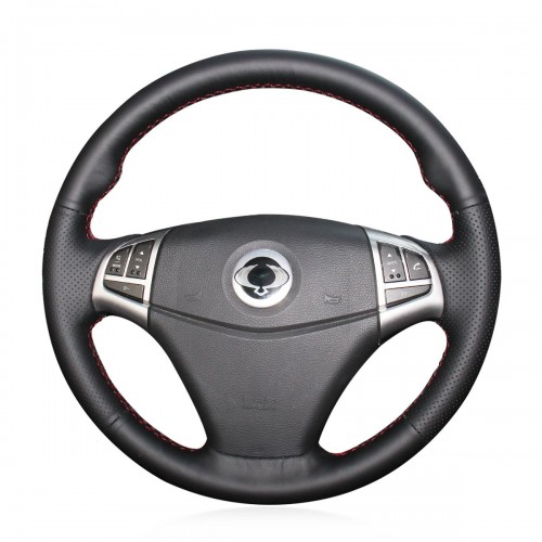 Loncky Auto Custom Fit OEM Black Genuine Leather Car Steering Wheel Cover for Ssangyong Korando 2011 2012 2013 2014 Accessories