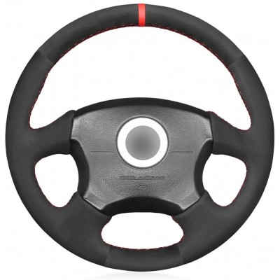 Loncky Black Genuine Leather Suede Carbon Fiber Custom Fit Hand Stitched OEM Steering Wheel Cover for Subaru Impreza Impreza WRX STI 2004 Subaru Impreza Impreza WRX 2002 2003 2004 Accessories