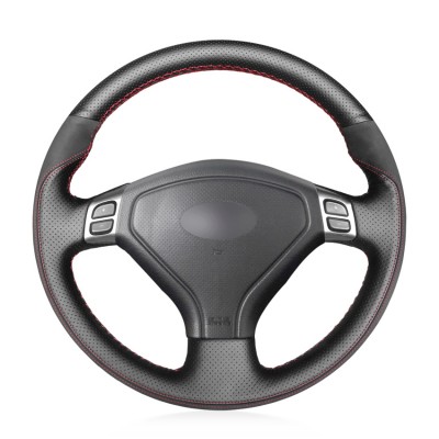 Loncky Auto Custom Fit OEM Black Genuine Leather Black Suede Steering Wheel Covers for Subaru Forester 2004 2005 2006 Subaru Outback 2004 2005 Subaru Legacy 2004 2005 2006 Accessories