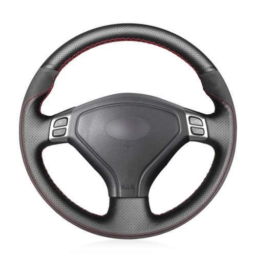 Loncky Auto Custom Fit OEM Black Genuine Leather Black Suede Steering Wheel Covers for Subaru Forester 2004 2005 2006 Outback 2004 2005 Legacy 2004 2005 2006 Accessories