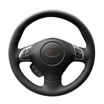 Loncky Auto Custom Fit OEM Black Genuine Leather Steering Wheel Cover for Subaru Forester 2009 2010 2011 2012 2013 / Subaru Impreza 2008 2009 2010 2011 / Subaru Impreza WRX 2008-2014 / Subaru Legacy 2008 2009 Accessories