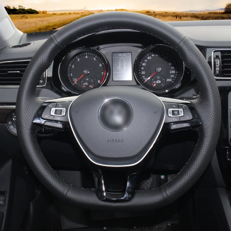 Loncky Auto Custom Fit OEM Black Genuine Leather Car Steering Wheel ...