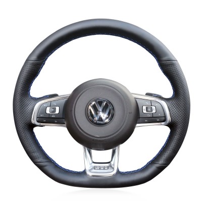 Loncky Auto Custom Fit OEM Black Genuine Leather Car Steering Wheel Cover for Volkswagen VW Jetta GLI 2015-2020 / VW Golf R 2015-2019 / VW Golf 7 MK7 Golf GTI 2015 2016 2017 2018 2019 2020 Accessories