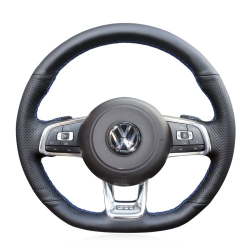 Loncky Auto Custom Fit OEM Black Genuine Leather Car Steering Wheel Cover for Volkswagen VW Jetta GLI 2015-2020 / VW Golf R 2015-2019 / VW Golf 7 MK7 Golf GTI 2015 2016 2017 2018 2019 2020 Accessories