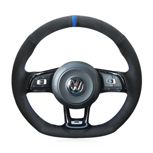 Loncky Auto Custom Fit OEM Black Suede Leather Car Steering Wheel Cover for Volkswagen VW Jetta GLI 2015-2020 / VW Golf R 2015-2019 / VW Golf 7 MK7 Golf GTI 2015 2016 2017 2018 2019 2020 Accessories