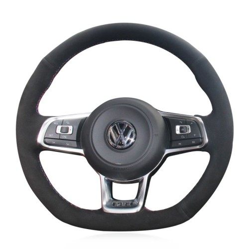 Loncky Auto Custom Fit OEM Black Suede Leather Car Steering Wheel Cover for Volkswagen VW Jetta GLI 2015-2020 / VW Golf R 2015-2019 / VW Golf 7 MK7 Golf GTI 2015 2016 2017 2018 2019 2020 Accessories