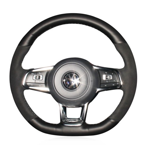 Loncky Auto Custom Fit OEM Black Genuine Suede Leather Car Steering Wheel Cover for Volkswagen VW Jetta GLI 2015-2020 / VW Golf R 2015-2019 / VW Golf 7 MK7 Golf GTI 2015 2016 2017 2018 2019 2020 Accessories