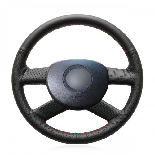 Loncky Auto Custom Fit OEM Black Genuine Leather Steering Wheel Cover for Volkswagen VW Polo 2003 2004 2005 2006 Accessories 