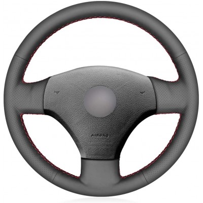 Loncky Auto Custom Fit OEM Black Genuine Black Leather Steering Wheel Cover for Volkswagen VW Bora 2001 2002 2003 2004 2005 Interior Accessories