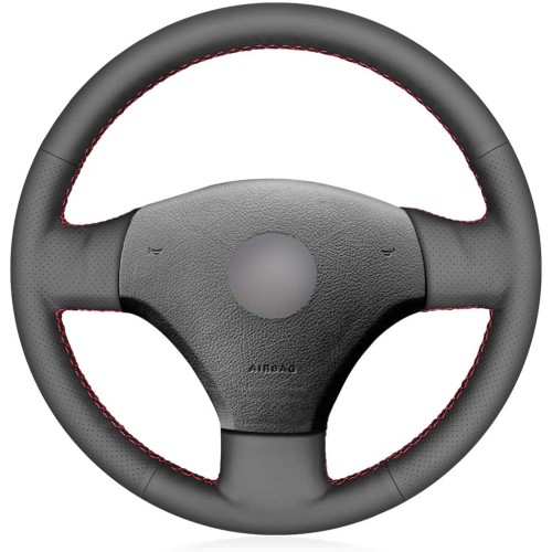 Loncky Auto Custom Fit OEM Black Genuine Black Leather Steering Wheel Cover for Volkswagen VW Bora 2001 2002 2003 2004 2005 Interior Accessories