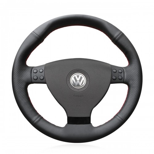 Loncky Auto Custom Fit OEM Black Genuine Leather Car Steering Wheel Cover for Volkswagen VW EOS MK5 2005 2006 2007 2008 Accessories