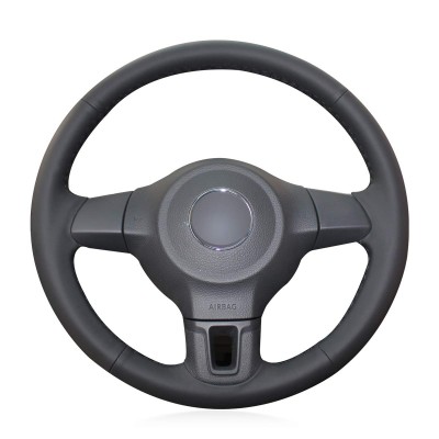 Loncky Auto Custom Fit OEM Black Genuine Leather Steering Wheel Cover for Volkswagen VW Golf 6 Mk6 VW Polo MK5 2010 2011 2012 2013 Accessories