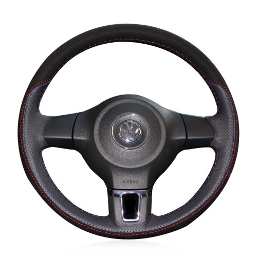Loncky Auto Custom Fit OEM Black Genuine Leather Suede Car Steering Wheel Cover for Volkswagen Golf 6 Mk6 2010 2011 2012 2013 VW Polo MK5 2010 2011 2012 2013 Accessories