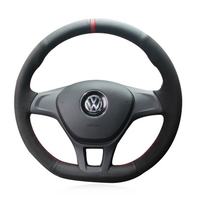 Loncky Auto Custom Fit OEM Black Genuine Leather Suede Car Steering Wheel Cover for Volkswagen VW Golf 7 Mk7 New Polo 2014 2015 2016 2017 Accessories 