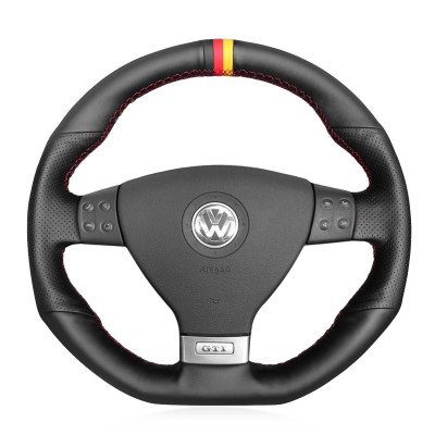 Loncky Auto Custom Fit OEM Black Genuine Leather Car Steering Wheel Cover for Volkswagen VW R32 2008 / Volkswagen VW GTI 2006 2007 2008 2009 / Volkswagen VW Jetta GLI 2006 2007 2008 2009 Accessories 