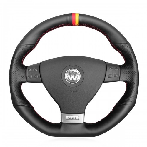 Loncky Auto Custom Fit OEM Black Genuine Leather Car Steering Wheel Cover for Volkswagen VW R32 2008 / Volkswagen VW GTI 2006 2007 2008 2009 / Volkswagen VW Jetta GLI 2006 2007 2008 2009 Accessories 