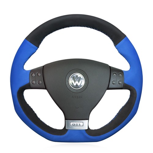 Loncky Auto Custom Fit OEM Black Blue Suede Leather Car Steering Wheel Cover for Volkswagen VW R32 2008 / Volkswagen VW GTI 2006 2007 2008 2009 / Volkswagen VW Jetta GLI 2006 2007 2008 2009 Accessories 